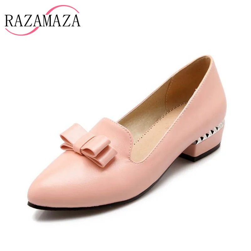 RAZAMAZA Size 33 43 Ladies Mid High Heels Shoes Women Pointed Toe
