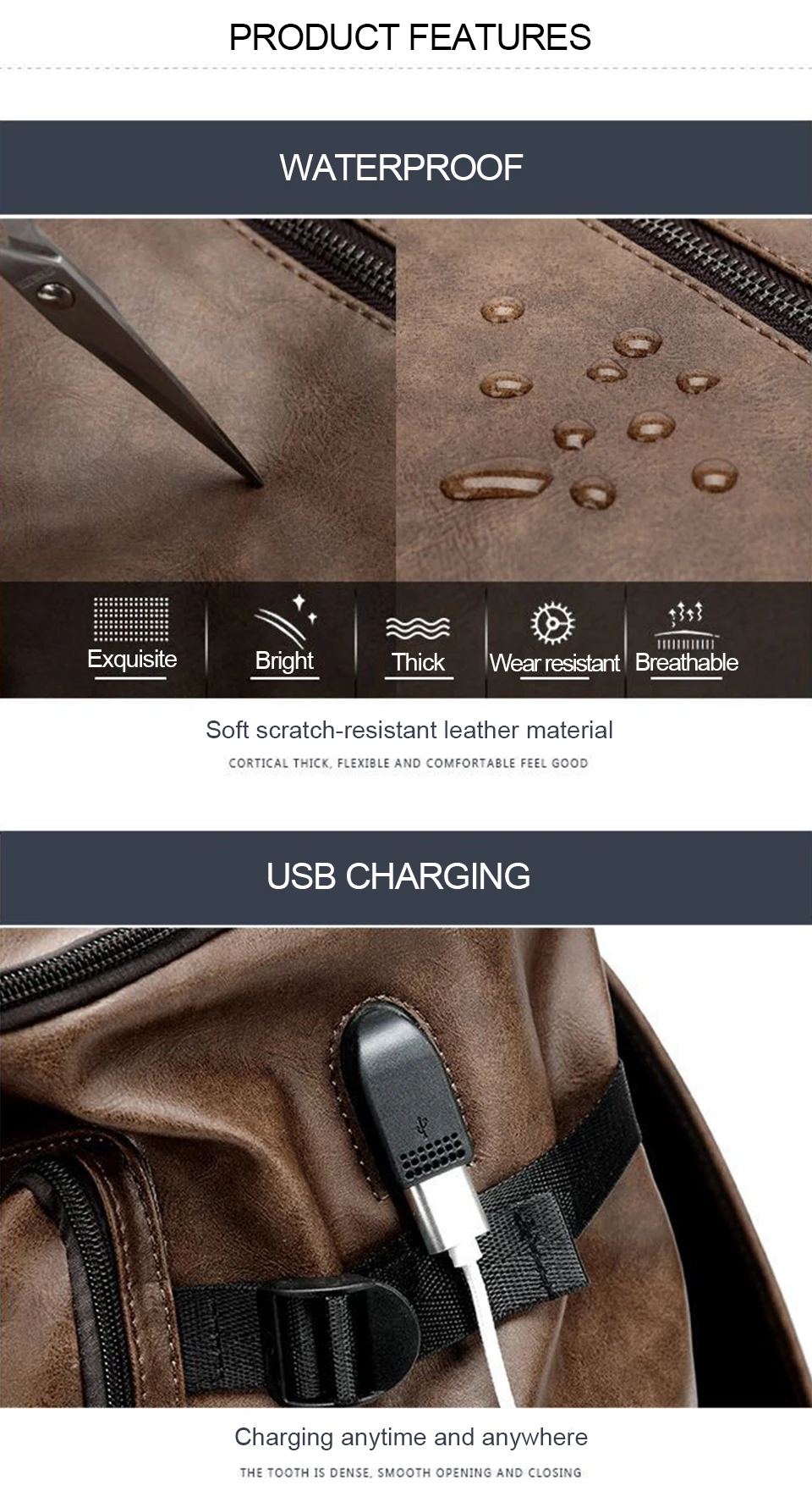 Fashion Backpacks Anti Theft Backpack PU Leather Laptop 17 Inch 15.6 Back Packs Casual Men Women Bags USB Charging Style Bagpack (3)