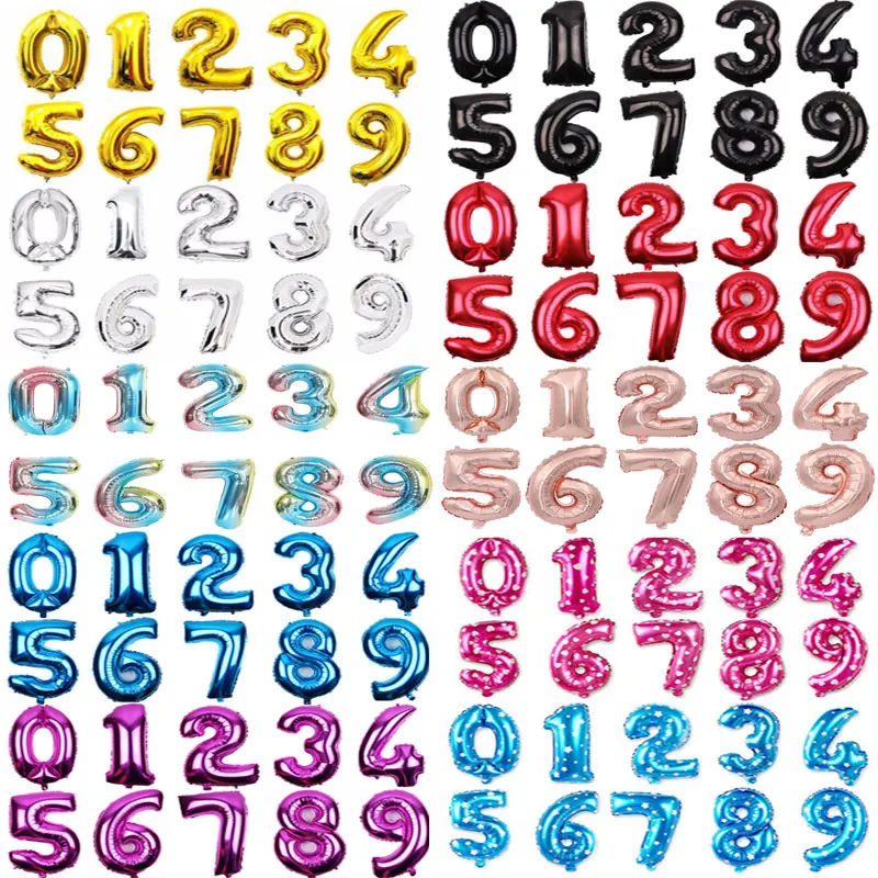 

16 32 Inch Number Balloons Foil Balloon Gold Silver Blue Digital Globos Wedding Birthday Party Decoration Baby Shower Supplies