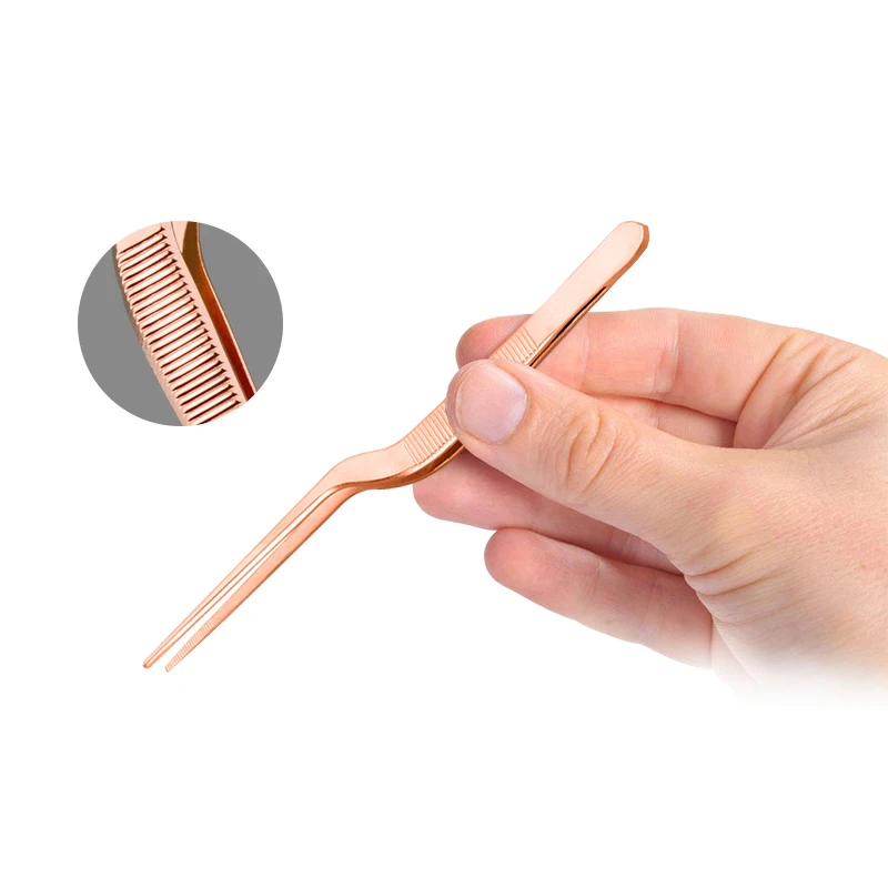 

13.9cm/5.47 inch Stainless Steel Rose Gold Professional Chef Plating Tweezer Tongs Serving Presentation Offset Kitchen Tool