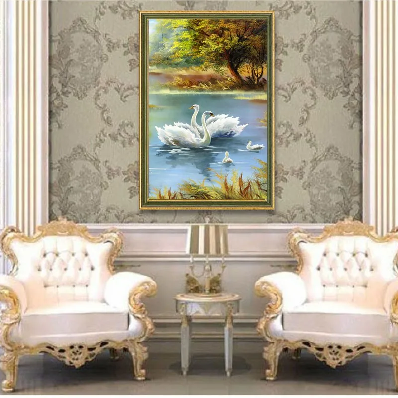 

Swan Lake 5d Diamond Embroidery Swan Diamond Embroidered Flowers Cross Stitch round Diamond Painting Home Decoration