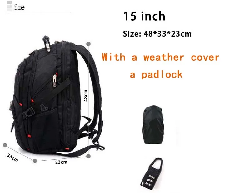 Crossten Швейцарский Многофункциональный 17," рюкзак для ноутбука, чехол, сумка, водонепроницаемый USB порт зарядки, школьный рюкзак, походная дорожная сумка - Цвет: 15in cover and lock