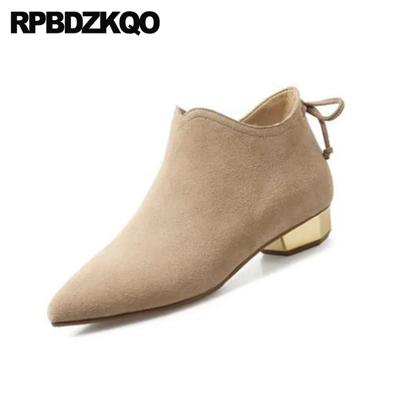 Bottines Hiver Chaussures 10 Bottes Suede Taille Camel Pointu De Automne Talon Véritable Fourrure noir Designer 2018 Cuir Grande Zipper Métal Femmes Bout Chunky En FOnP0UH