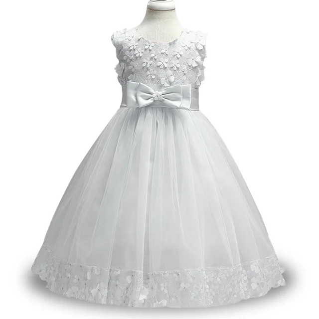 От 2 до 9 лет праздничные платья для малышей коллекция года; модное праздничное платье Детское праздничное платье принцессы с бантом для маленьких девочек - Цвет: White