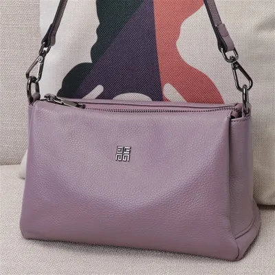 Кожаная женская сумка Новая модная сумка через плечо женская мягкая кожаная простая сумка женская сумка - Цвет: Лаванда