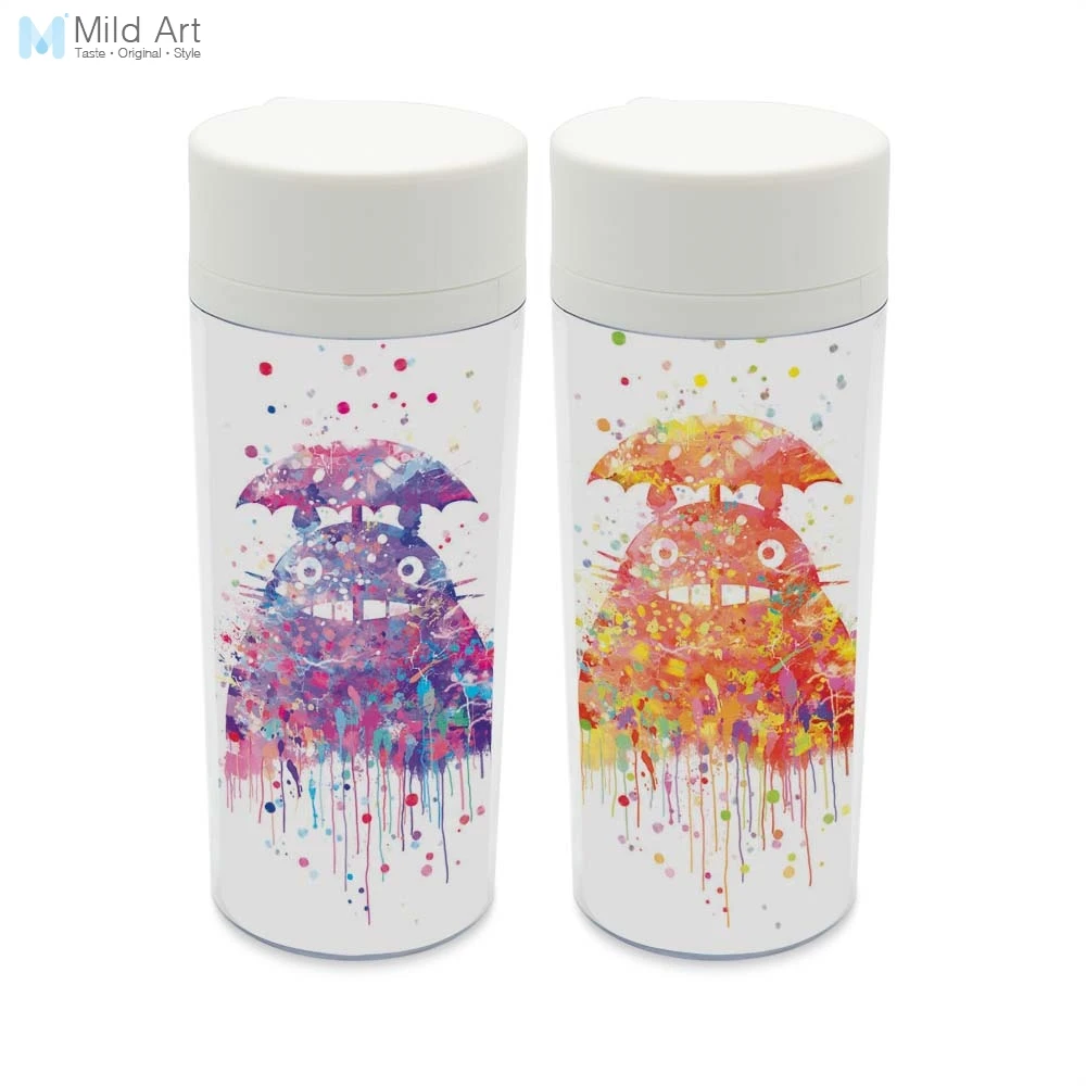 

Modern Watercolor Cartoon Japanese Anime Miyazaki Clear Personalized BPA Free Plastic Kids Cute Totoro Water Bottles 300ml