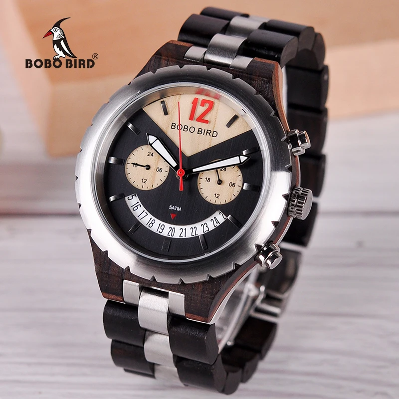 BOBO BIRD Wood Men Watches Waterproof Quartz Watch Top Brand Luxury Wristwatches relogio masculino Great Men's Gifts V-Q28