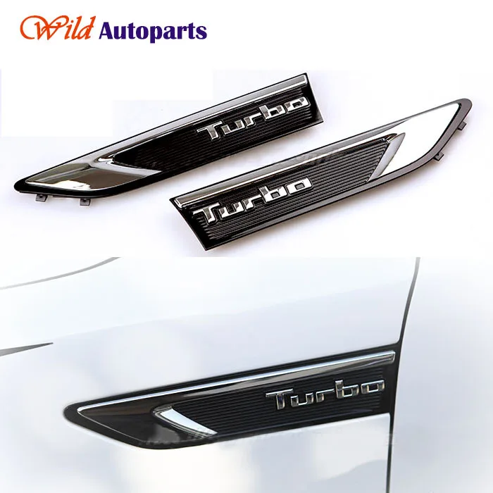 2pcs Chrome+Black Turbo 2.0T Side Fender Emblem Ba...