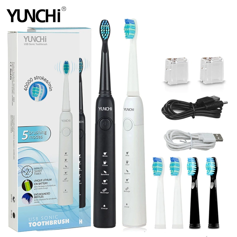 

Sonic Electric Toothbrush USB Rechargeable Tooth Brushes Adult Timer Brush 5 Mode With Replacement Brush Heads Waterproof GiftS