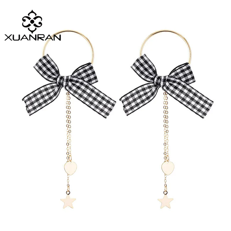 Download XUANRAN BowKnot long dangle earring gold color Ribbon star heart long tassel Elegant ear jewelry ...