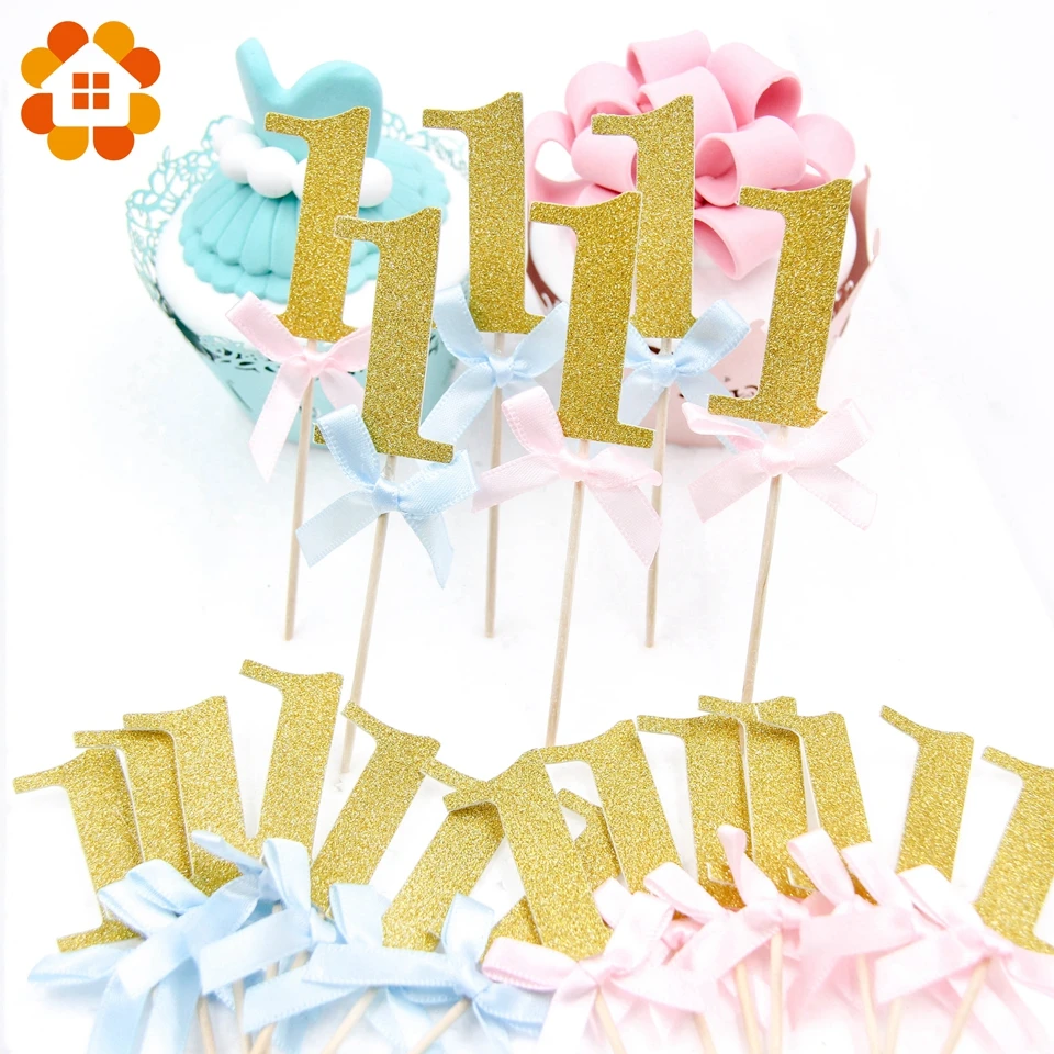 

10pcs/lot Gold Number 1 Birthday Cake Topper Baby Shower 1st Birthday Party Cupcake Decorations Kids Party DIY Paperboard Crafts