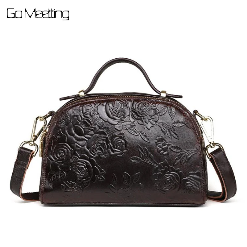 

Vintage Women Embossed Flower Shoulder Bags Female Vintage Messenger Bag High Quality Genuine Leather Ladies Small Handbag Flap