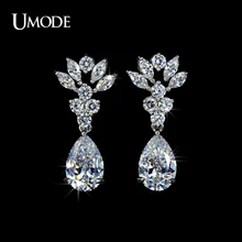 UMODE Rhodium plated Dangle Earrings Fashion Jewelry 3ct CZ Flower Shaped Drop Earrings For Women Brincos AUE0030