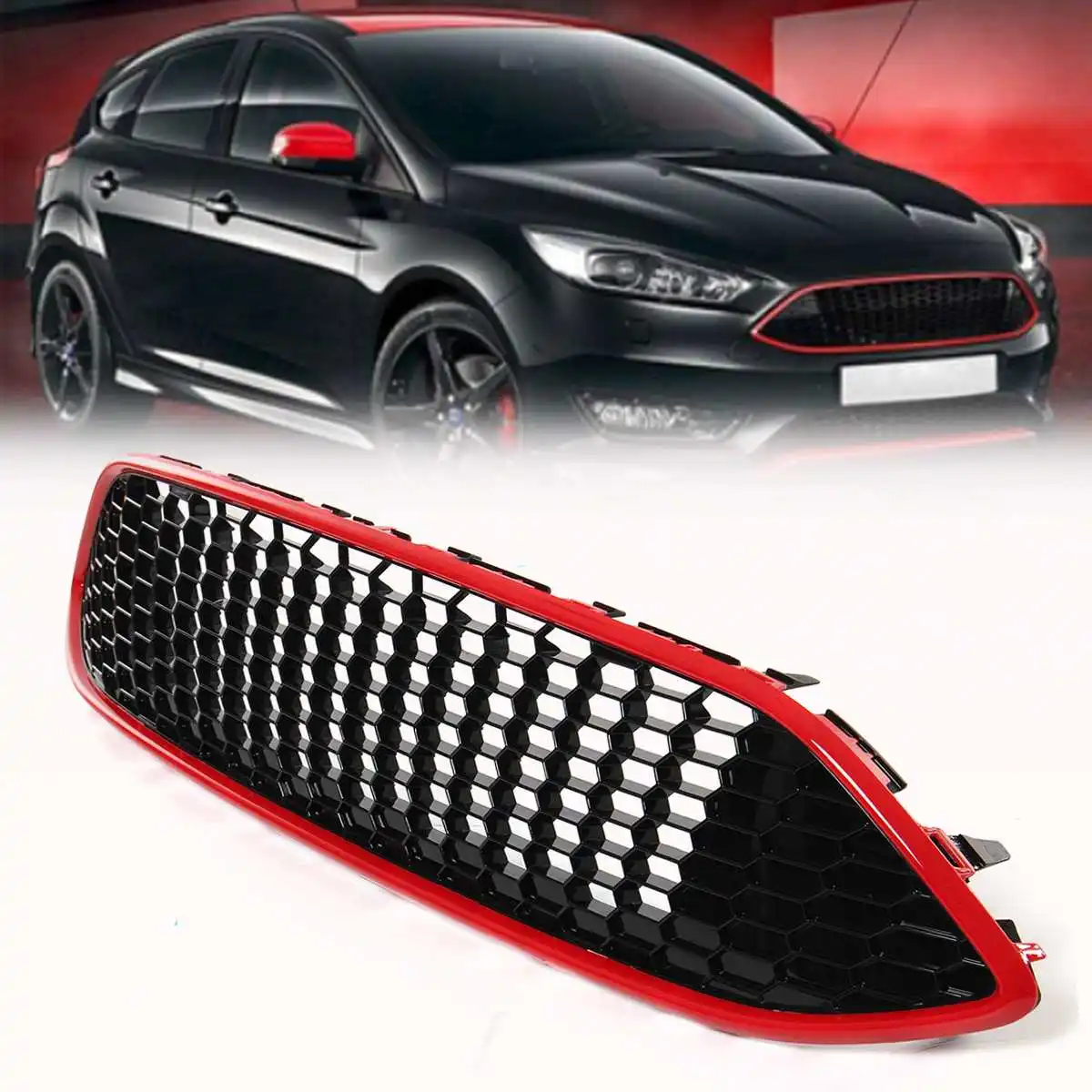 

ABS Radiator Front Grill Bumper Mesh Moulding Part Racing Grills For Focus Mk3 St Line Honeycomb Mesh Centre Grille Panel