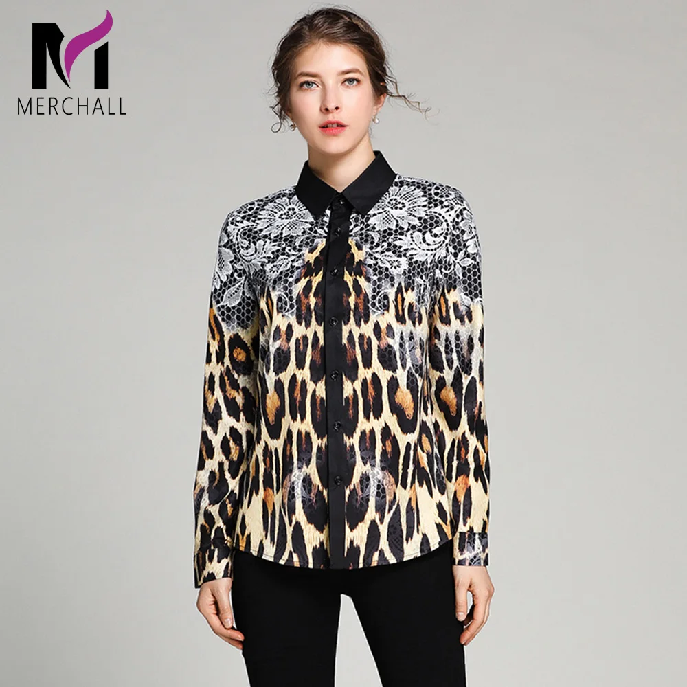 

Merchall New 2019 Spring Womens Tops and Blouses Fashion Runway Designers Long Sleeve Leopard Print Baroque Shirt Office Blusas