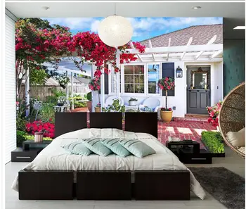 

Photo Wallpaper Living Room Wallpaper 3D Painting Original Beautiful Romantic Garden Cottage Flower Vine Wall