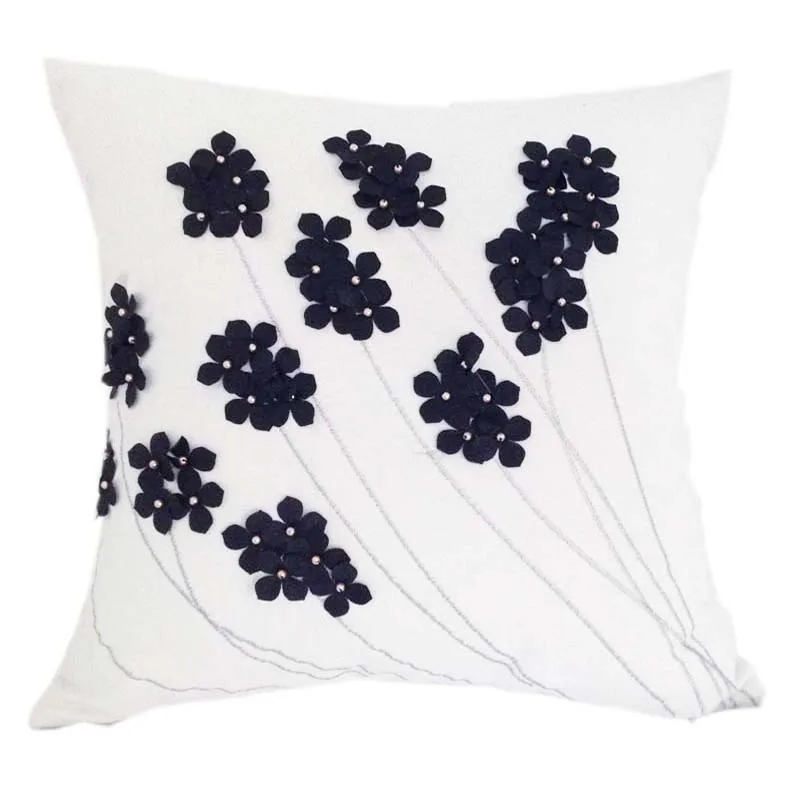 Декоративный Хлопковый чехол для подушки с вышивкой и бусинами белый квадратным