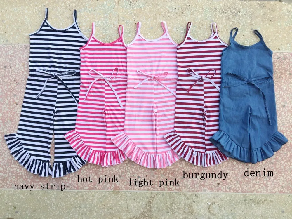 Novo Popular Meninas Jumper Romper Meninas Tiras Alcinhas Cordão Babados Queimado Macacão Palazzo 2 Cheap Macacão