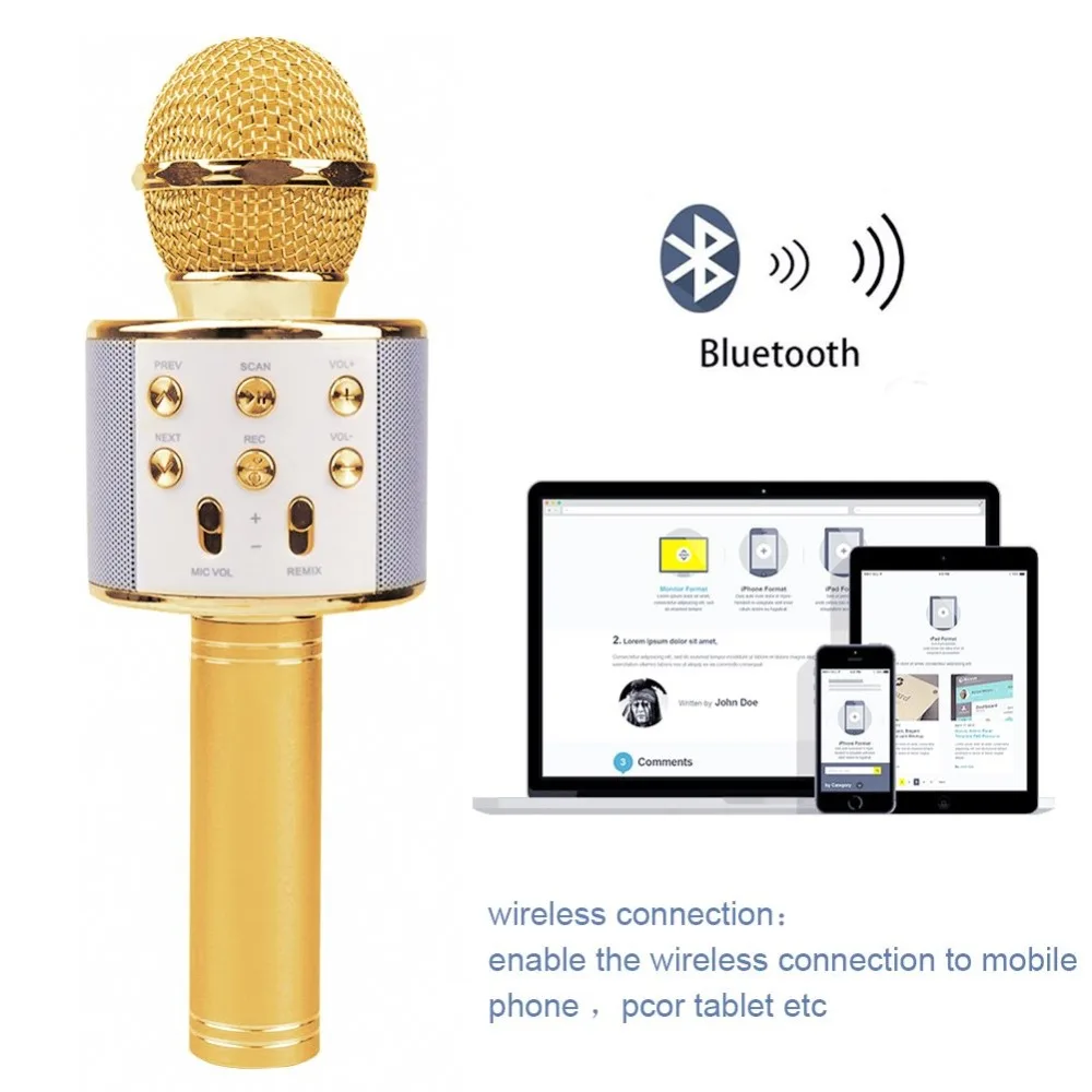 Bluetooth Wireless Microphone WS-858 Handheld Karaoke Mic USB KTV Player Bluetooth Speaker Record Music Microphones WS858