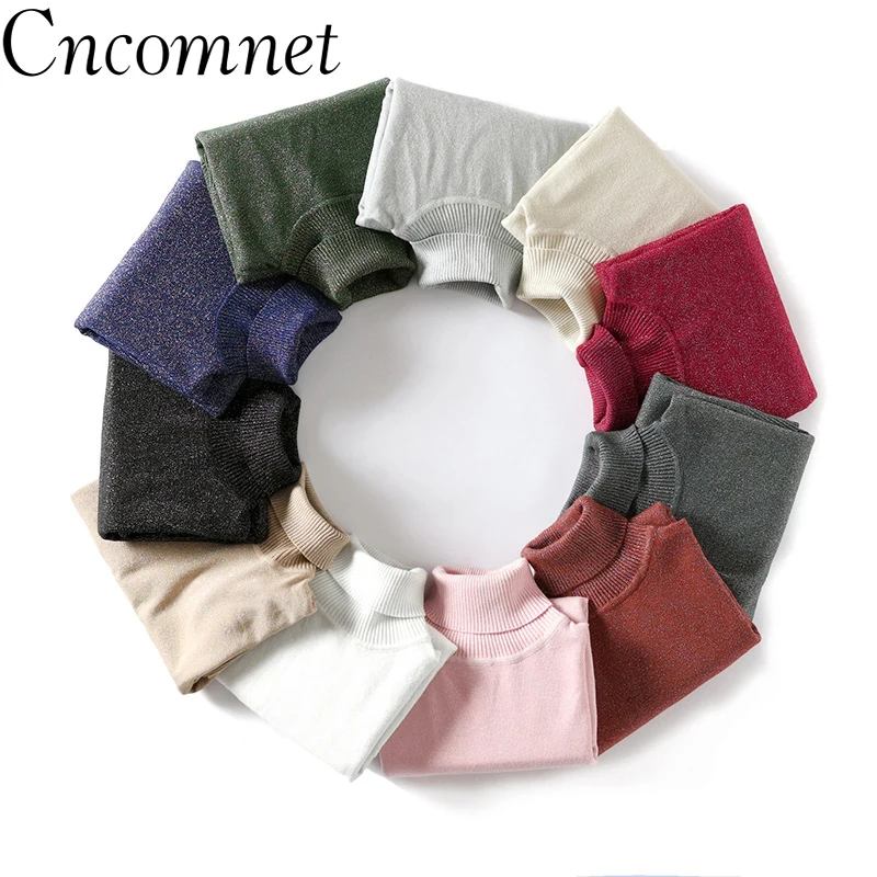 New 2019 High Collar Sweater Female Long Sleeve Sweater Female Knit Bright Line Sexy Slim Bottoming Shirt