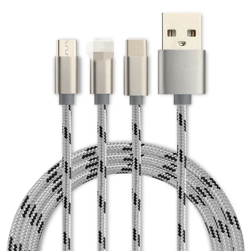 

Micro USB Cable Nylon Fast Charge Mobile Phone Data Cable Usb Charging Line Three-in-one Apple Android Multi-function
