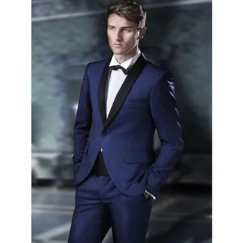 

Hot Sale Hot Sale New Terno Custom Made Groomsmen Shawl Lapel Groom Tuxedos Navy Men Suits Wedding Best Man (jacket+pants) B899