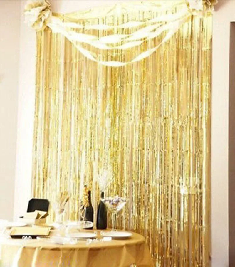 Занавеска из блестящей фольги с металлической бахромой 3X8 футов|decorative decorative|decor