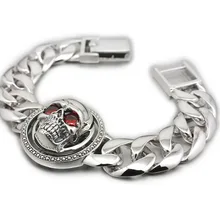 925 стерлингового серебра Rotable Красный CZ Череп цепи мужские байкерские браслет панк-рок 8F010