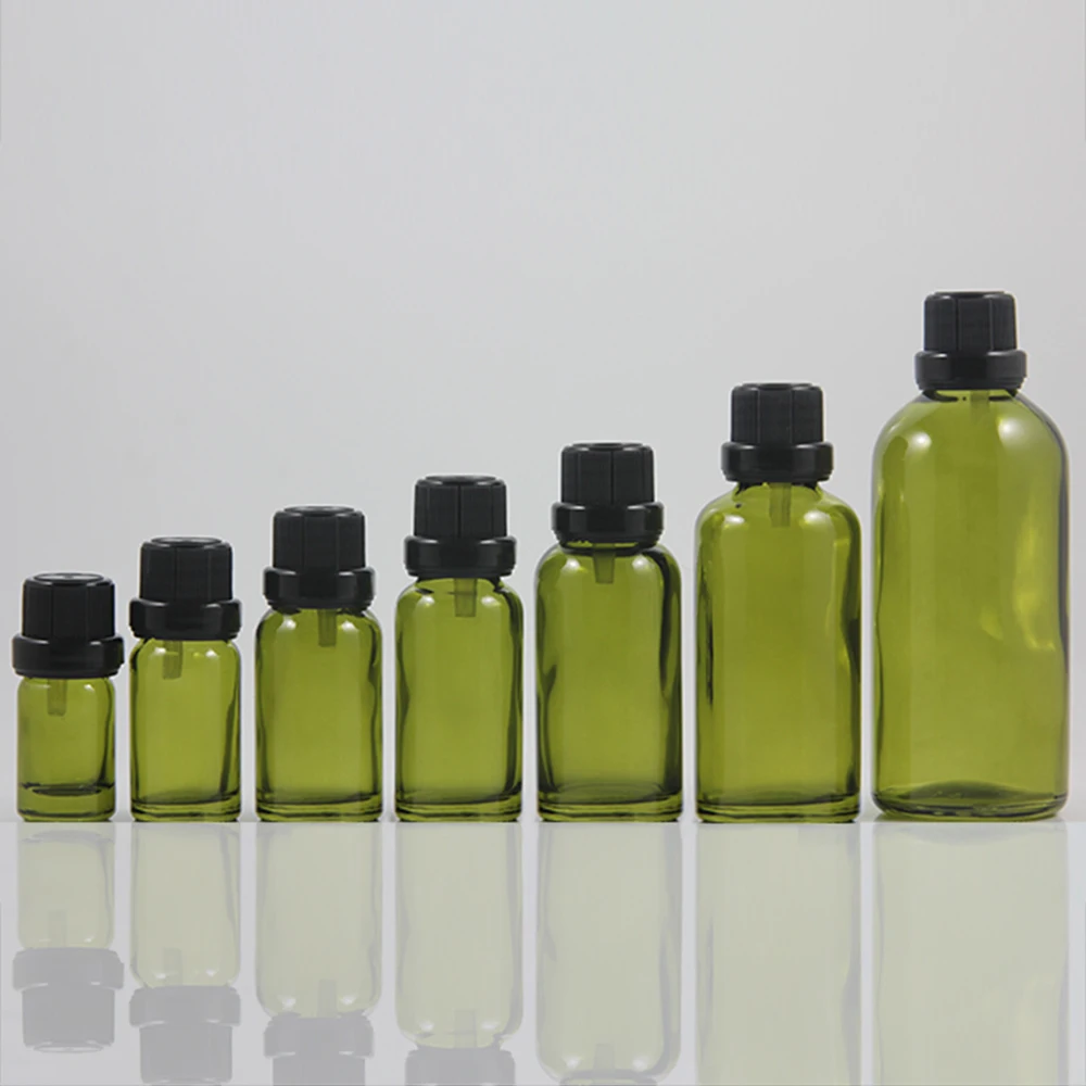 Garrafa de Vidro Platic com Tampa de Rosca Verde ml Conta-gotas Preto Oliva Essencial Óleo Garrafa Vazia 50 Pcs Luz 100
