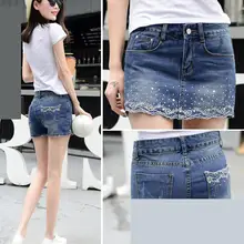 Новое поступление, весна-лето, тонкие кружевные брюки с дырками и стразами, юбка, очень большие женские модные шорты, размер 26-38 40