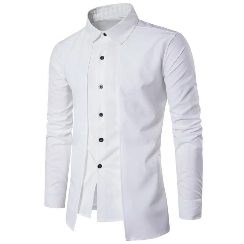 

Oeak Mens Business Shirt 2019 New Fashion Two Pieces Shirts Causal Slim Long Sleeve Tops Solid Color Dress Shirts