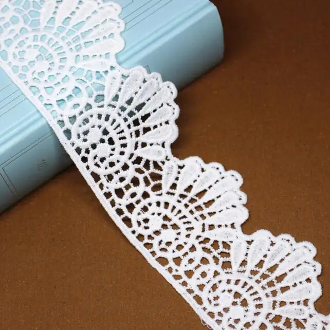 15yards White Scallop Milk Silk Embroidered Lace Edge Trim Ribbon