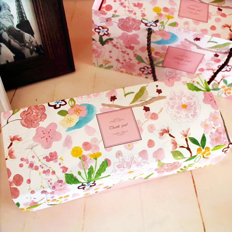 Pink Flower Decoration Roll Cake Packing Box Cookie
