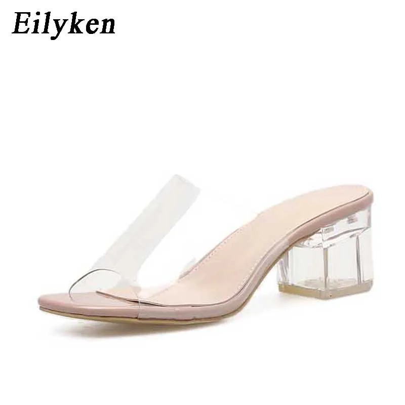 Eilyken; коллекция года; летние сандалии-гладиаторы; женские шлепанцы на квадратном каблуке с кристаллами для отдыха; Модные женские сандалии; шлепанцы - Цвет: V20-8118-5 apricot