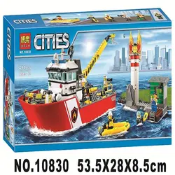 10830 город пожарные блоки Пожарная лодка DIY Модель Кирпичи корабль Дети идеи игрушки подарки