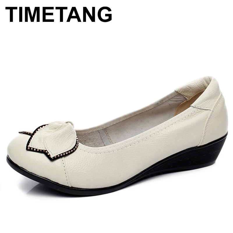 TIMETANG New Wedges Genuine Leather Shoes Women Spring Height ...