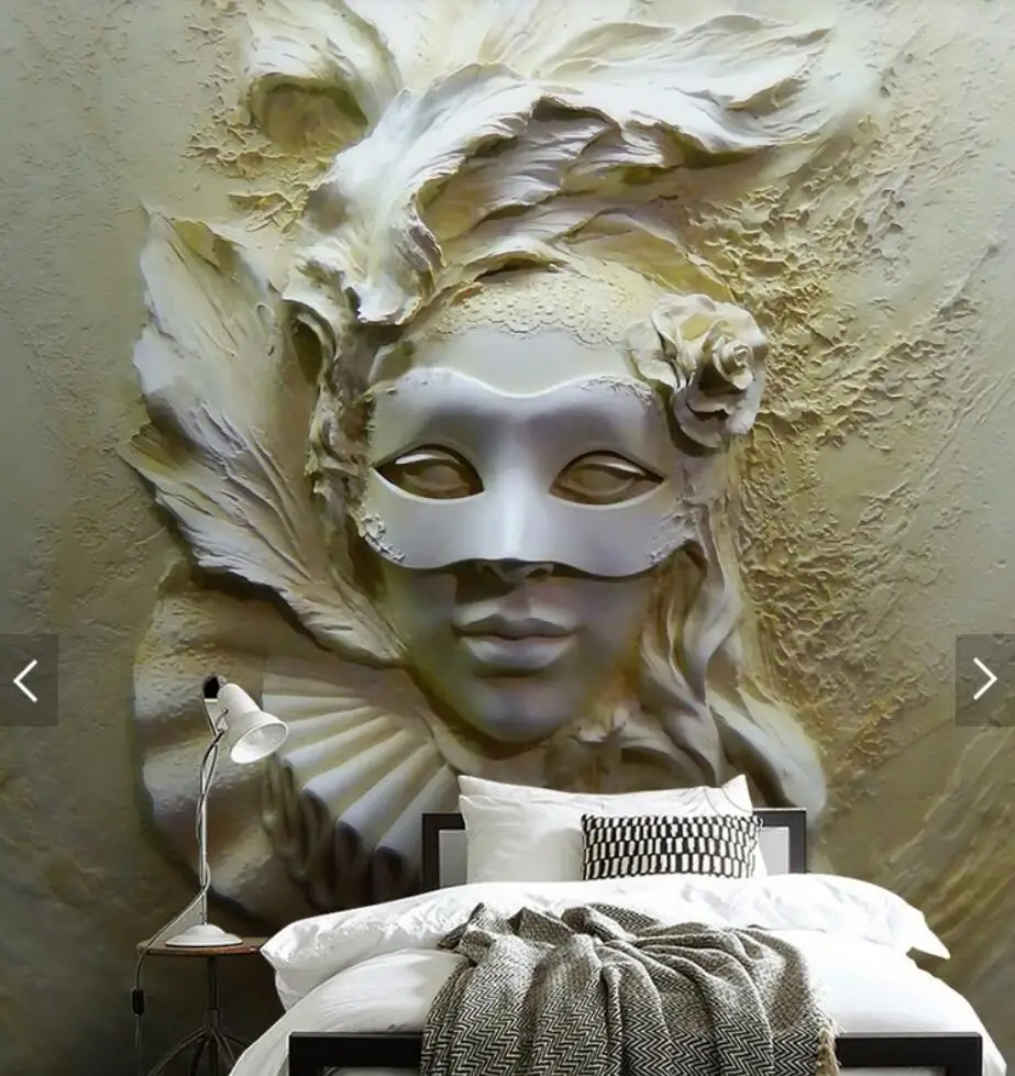 Nordic Embossed Mask Girl Murals Photo Wallpaper Wall Mural for Living