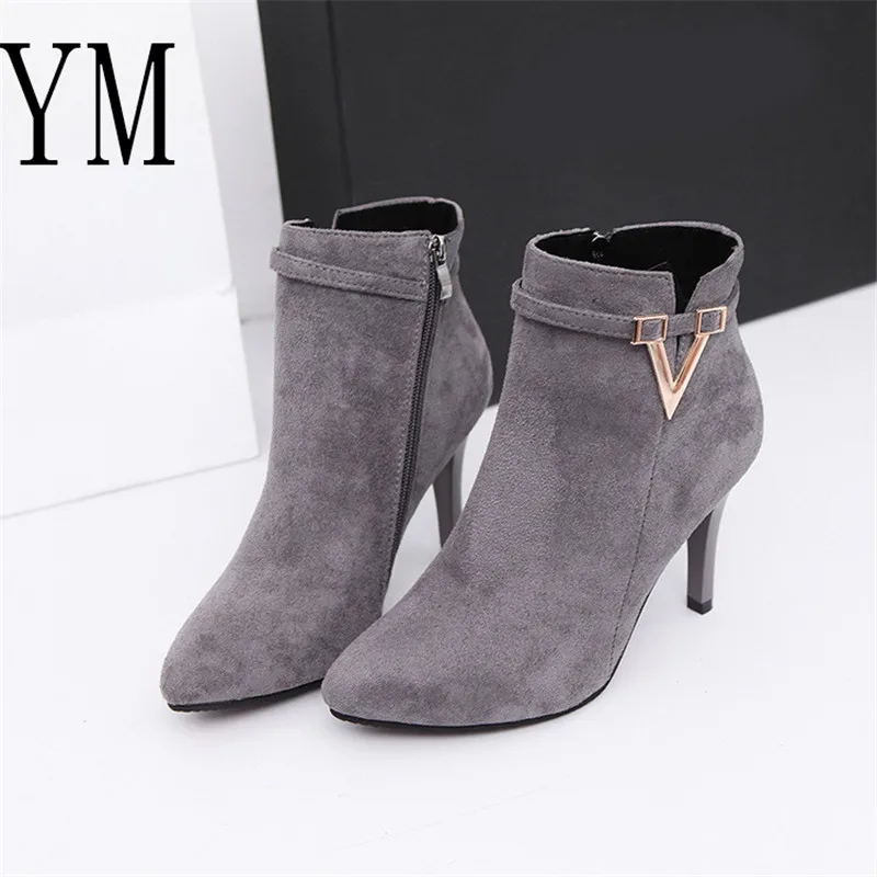 Ceny 2018 wiosna jesień szpilki buty na cienkich wysokich obcasach szpiczasty nosek Faux Leather Zipper Style Sexy Martin buty kostki damskie buty