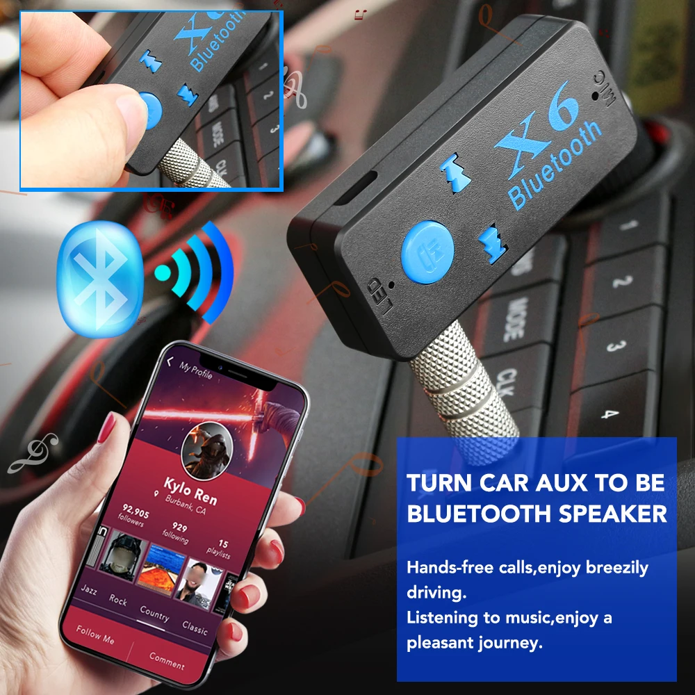 Handfree Автомобильный Bluetooth музыкальный приемник Универсальный 3,5 мм потоковый A2DP беспроводной авто AUX аудио адаптер с микрофоном для телефона MP3