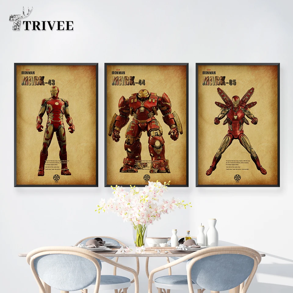 

Superhero Iron Man Wall Posters Canvas Print Paintings Wall Art Captain Marvel Mark43 Hulk Buster Mark85 Mark44 For Home Decor