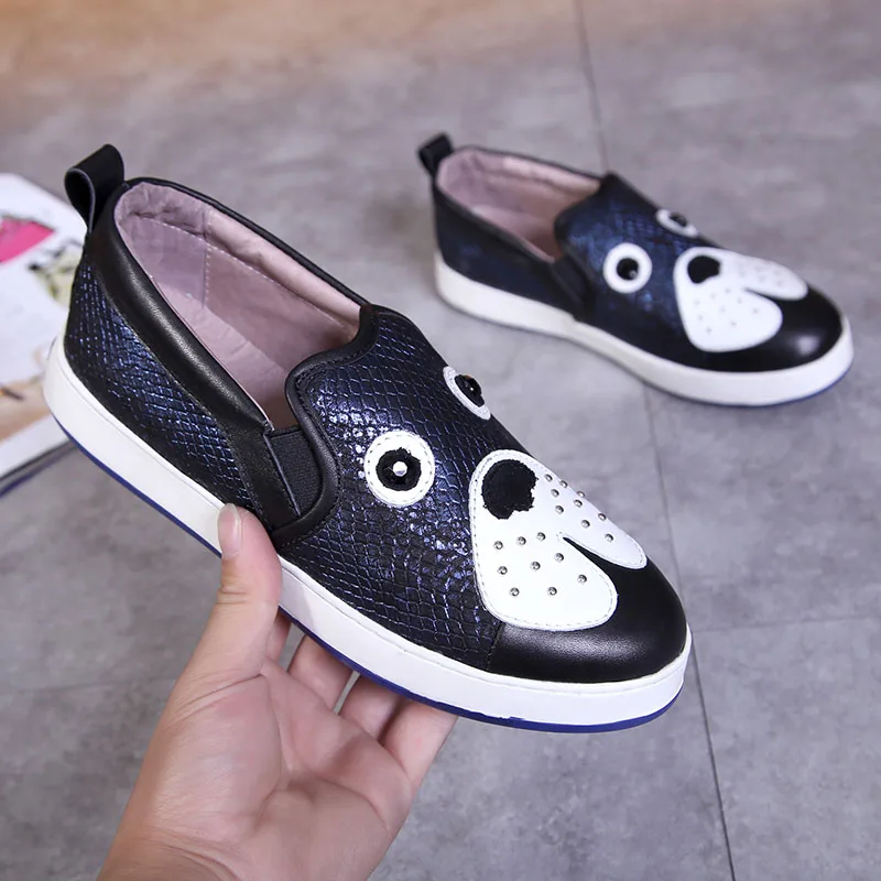 

Rivets Casual Platform Flats Crystal Decor Loafers Shoes Woman Leather Women Flats Zapatos De Mujer Animal Designer Women Shoes