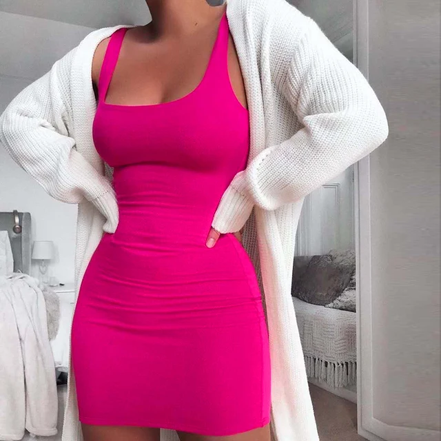 NewAsia-Vestido corto ajustado de algodón de 2 capas para verano, minivestido Sexy negro con tirantes anchos para mujer, vestido ceñido informal para fiesta y Club, color morado NewAsia-Vestido corto ajustado de algodón de 2 capas para verano, minivestido Sexy negro con tirantes anchos para mujer, vestido ceñido informal para fiesta y Club, color morado