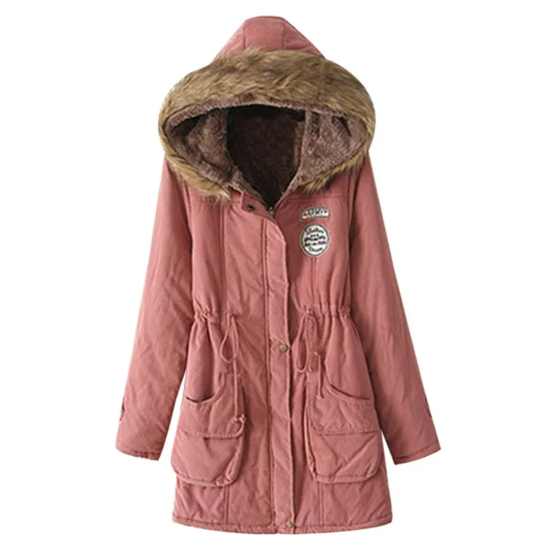 Pink Laamei, Женская парка, теплые куртки, пальто с меховым воротником, женские длинные парки, худи, для офиса, леди, хлопок, плюс размер, Осень-зима, куртка - Цвет: Pink
