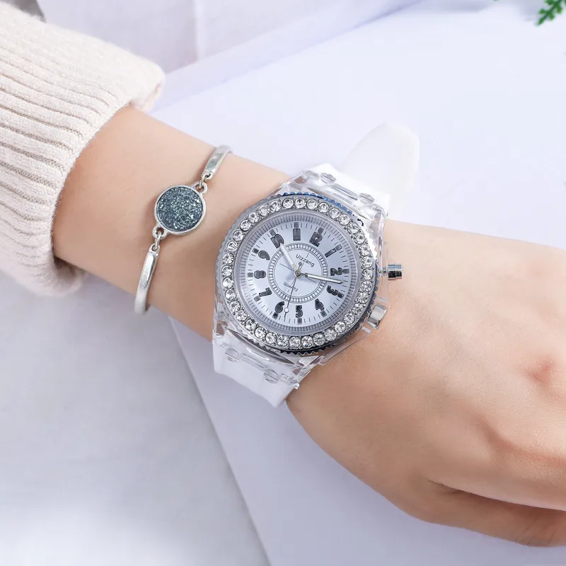

Quartz Women Watches Brand Luminous Diamond LED Wristwatch Fluorescent Personality Fashion Male Female Fashion Lovers Watch