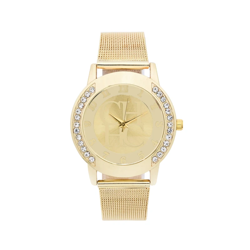 2017 Hot Venda Nova Famosa Marca Ouro Rel&oacute;gio de Quartzo Casuais Mulheres de Malha de Metal Inoxid&aacute;vel de Cristal Rel&oacute;gio de Vestido Rel&oacute;gios Relogio feminino