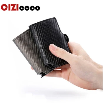 

New Men Antitheft Metal Card Holder Fashion RFID Aluminium Credit Card Holder PU Leather Travel Card Wallet