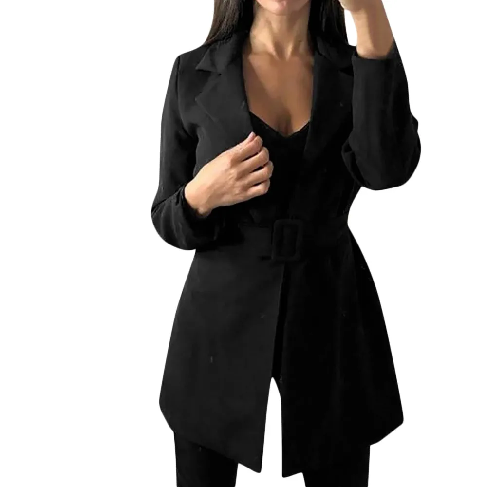 Elegant Office Lady Lapel Suit Coat Women Fashion Simple Long Sleeve