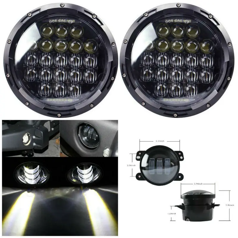 

130W 5D Lens 7" Round Daymaker LED Headlights + 4inch LED Fog Lights for Jeep Wrangler 97-2017 JK TJ LJ