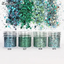 Zziell 1 баночка/коробка 10 мл Павлин зеленый темно-синий смешанный Блеск для ногтей порошок красочные блестки порошок для украшения ногтей DIY