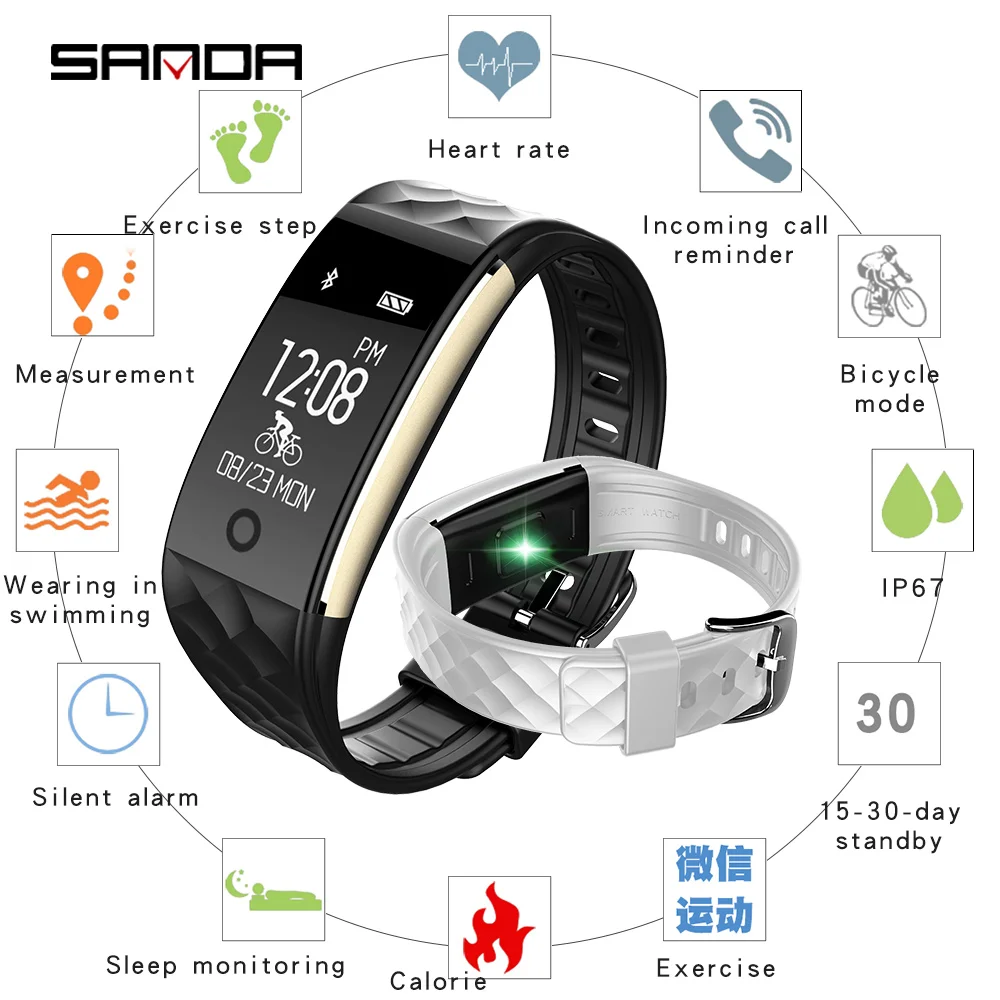 

SANDA Smart Wristband Fitness Relogio Heart Rate Monitor Blood Pressure Sports Bluetooth Smart Watch Men Women For iOS Android